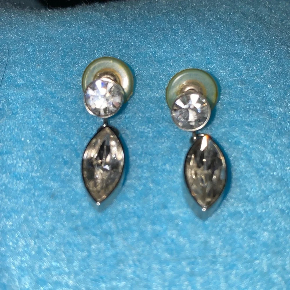 S MICHAEL DESIGN signed vintage stainless steel marquis cut crystal drop pierced